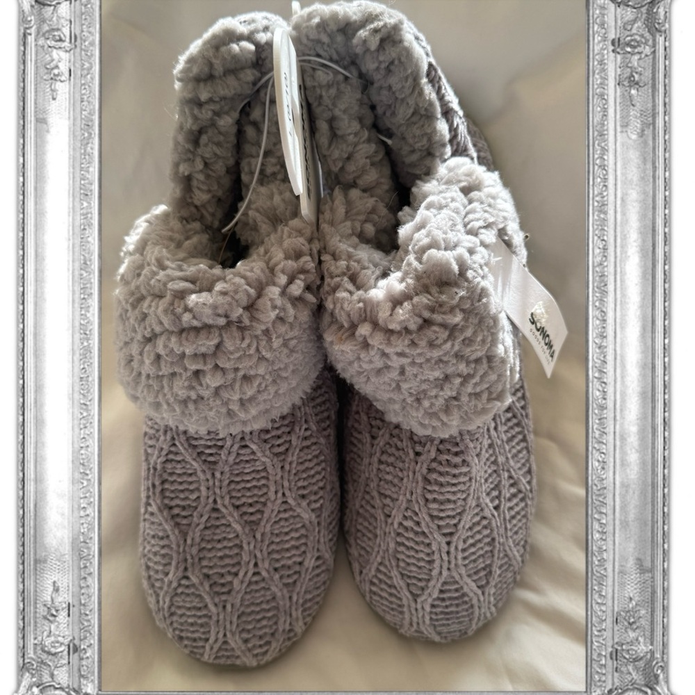 Sonoma Soft Gray Knit Bootie Slippers